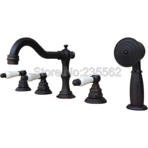 Bathtub Faucet Widespread Tub Sink Mixer Tap Black Oil Rubbed Bronze Bathroom Roman Tub Faucet Set With Hand Shower Ltf063