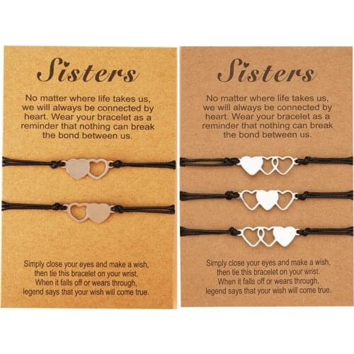 2/3/4 Sisters Bracelet Three Best Friend Bracelet Set Heart Shaped Hand Woven The Best Long Distance Friendship Bracelet Gift