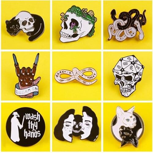 Skull Brooch Punk Pin Badges On a Backpack Set Hippie Style Metal Badges For Clothes Jeans Jackets Enamel Pins Paired Jewelry