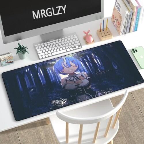 MRGLZY Anime Cute Sexy Girl Mouse Pad Large XXL Bule Rem Desk Mat Placemat Computer Gamer Gaming Peripheral Accessories MousePad