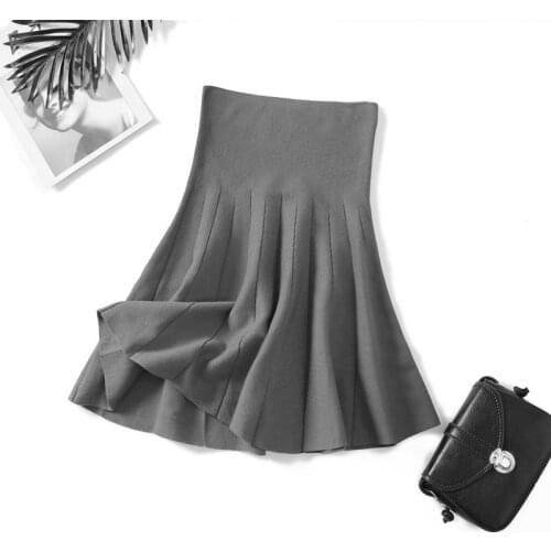 New Women Knitted Skirt Autumn Winter Sexy Solid High Waist Short skirts Umbrella Pleated Skirt Ladies Elastic Knit Mini Skirt