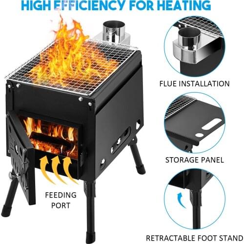 Tent Stove Cast Iron Outdoor Stove Camping Charcoal Stoves Portable Wood Burning Stove For Tent Shelter Camping Heating Cooking