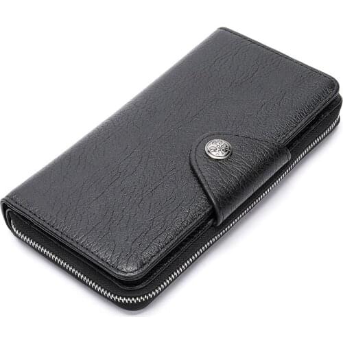 Simple Design Men Clutch Wallets Genuine Leather Male Mens Long Wallet Zipper Purse Coin Purse Money Phone Bag RFID Card Holder