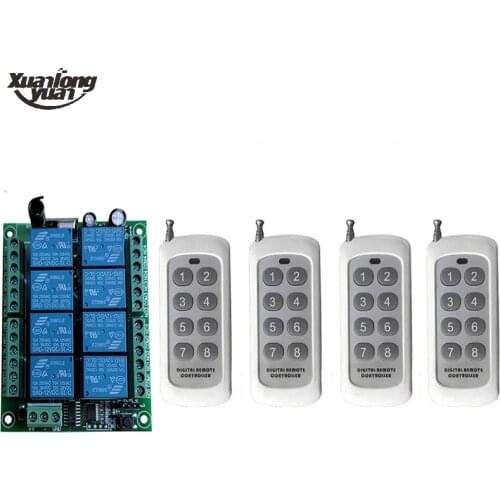 DC12V 24V 8CH RF Remote Control Circuit Universal Wireless Switch 315/433 MHz Relay Receiver and Smart Transmitter for Garage