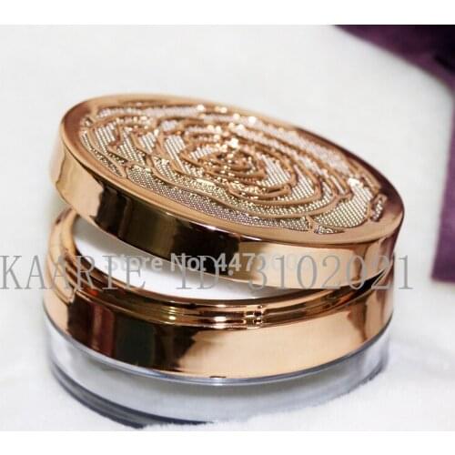 10pcs/lot 10g Empty Round Double Layer Loose Powder Case Jar Rose Gold Cosmetic Powder Compact Bottle with Grid & puff & mirror