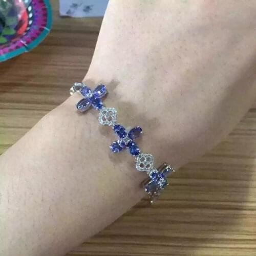 Real and Natural Tanzanite Bracelet Free shipping 925 sterling silver Fine jewelry Real Tanzanite Bracelet