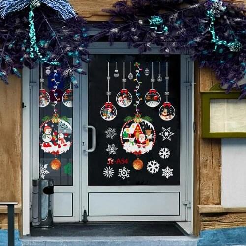 Merry Christmas Decor Window Stickers Santa Elk Wall Sticker For Christmas Home Door Window Display Decor Happy New Year 2021