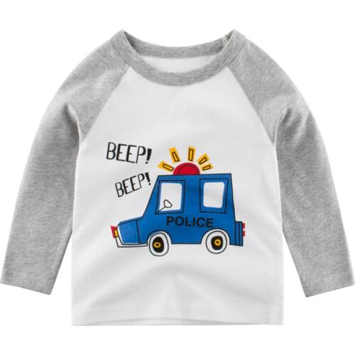 Baby Boys Shirts Autumn Clothing Kids Cartoon Police Car T-shirt Children Tee Shirts for Boy Long Sleeve Cotton Tops 2-9Y