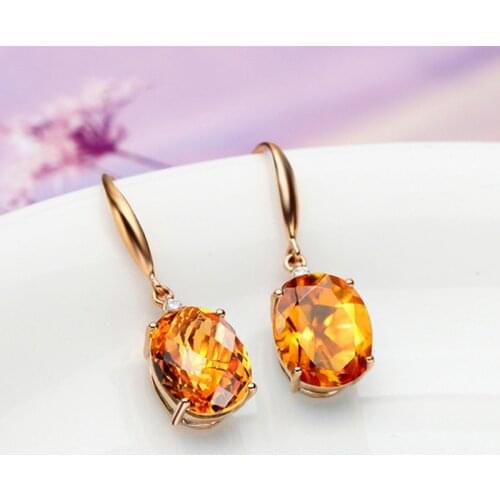 Wedding Natural Citrine Drop Earrings for Women 14K Yellow Gold Timeless Design Delicate Female Luxury Earrings Fine Jewelry