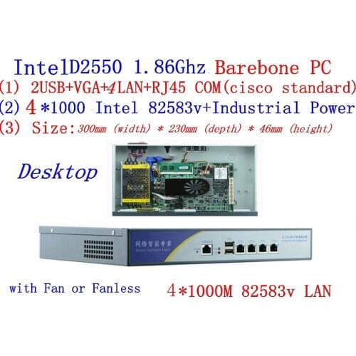 Atom D2550 firewall server dual core 1.86GHz Desktop mode 4*Intel 82538V 1000M network support pfSense, WayOS Barebone PC
