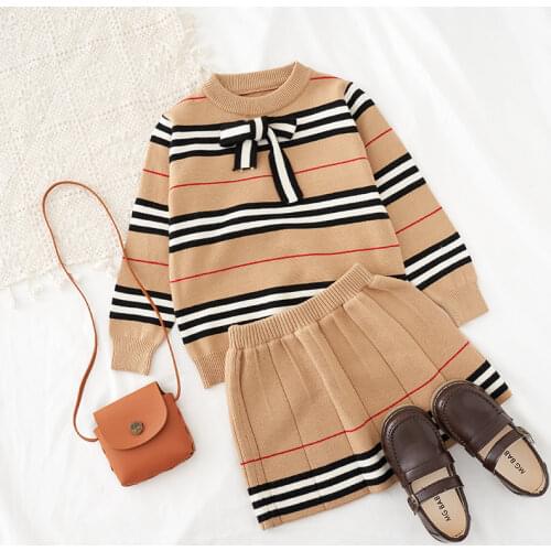 2021 Autumn New Arrival Girls Knitted 2 Pieces Suit Top+skirt Kids Clothing Girls Clothing