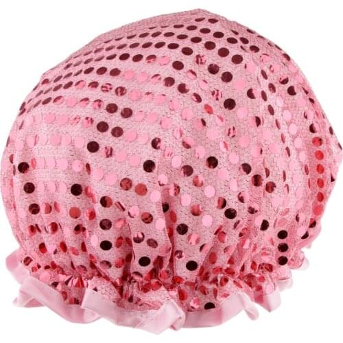 Comfortable Double Layer Bath With Elastic Band , Salon Spa Shower Hat -Reusable & Waterproof
