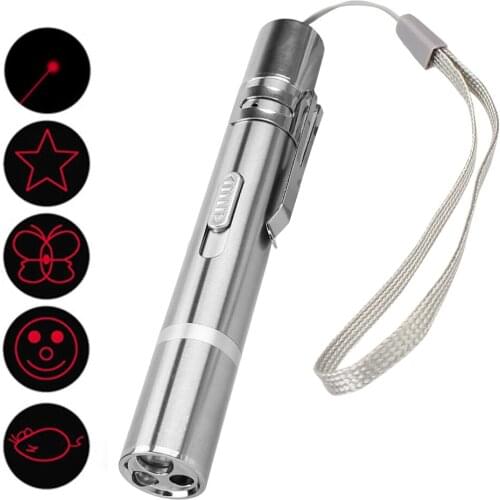 USB Rechargeable Pet Chaser Stick Funny Laser Cat Toy Laser Sight Pointer Red Dot Laser Light 3-In-1 Creative Cat Laser Pen