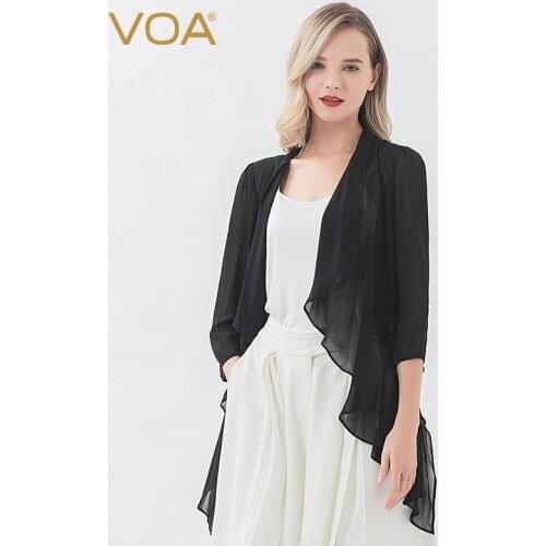 VOA Silk Collar Ruffled Mid-sleeve Front Long Back Short Air-conditioned Shirt Lightweight Silk Sunscreen Multicolor Coat B1127