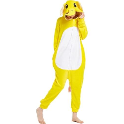Adults Polar Fleece Kigurumi Yellow Elephant Womens and Mens Onesies Pajamas Cosplay Costume for Halloween and Carnival Party