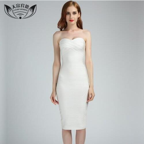2017 Sexy Slim Knee Length Dress Halter Sleeveless Design High Elasticity White Zipper Summer Bandage Dress Women Clothes