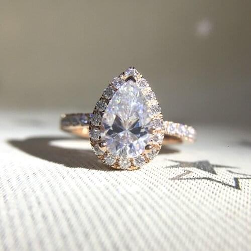 1.5ct 9X6mm Pear Cut Moissanite Halo Engagement Ring Classic 14K 585 Rose Gold Moissanite Ring Set Anniversary Ring