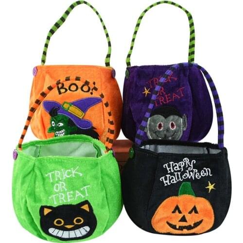 1P Creative Halloween Party Supplies Cartoon Black Cat Pumpkin Bag Portable Handheld Bag Children Trick or Treat Candy Gift Bag