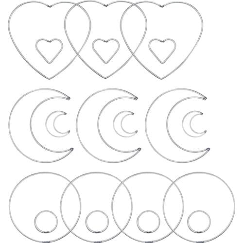 20 Pieces Metal Dream Catcher Rings Heart Moon Shaped Rings Macrame Hoop Rings for DIY Crafts Wreath Wall Hanging Decor
