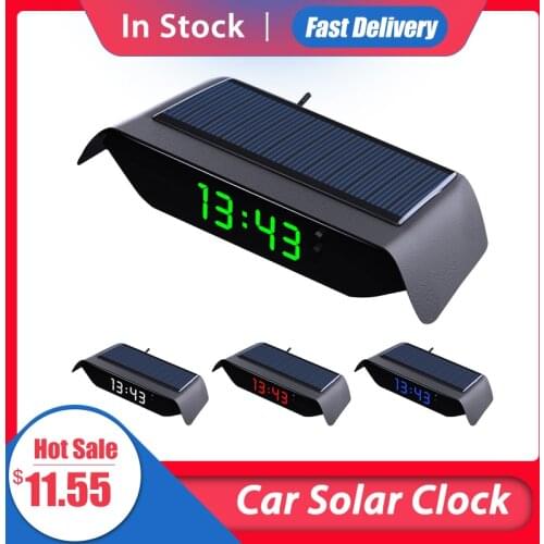 4 In 1 Car Solar Clock Thermometer Luminous Precision Electronic Watch Temperature Monitor Automatic Brightness Adjustment