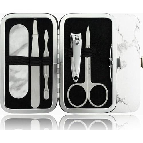 5 PCS Nail Clipper Kit Black Stainless Steel High Hardness Curve Edge Nail Cutter Scissor Tweezer Manicure Pedicure Tools
