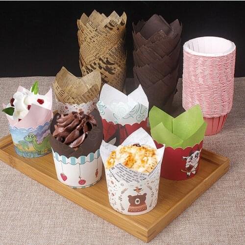 50pcs Newspaper Style Cupcake Liner Baking Cup Gift Box Moon Cake Packaging Box Wedding Candy Cardboard Box Container Holder