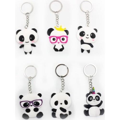 6pcs Rainbow Party Decoration Panda Rubber Key Chain Baby Shower Birthday Party Decorations Children Kids Event Party Supplies