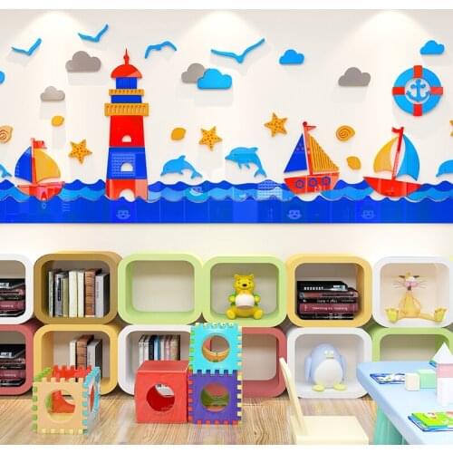 Cartoon ocean lighthouse acrylic removable DIY Childrens room 3D Living room hotel KTV bar cinema decoration Wall Sticker