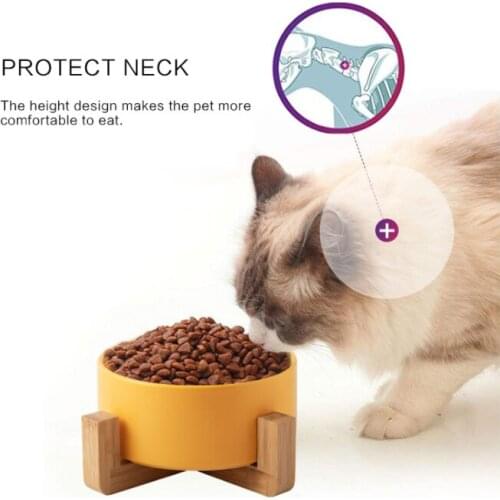 Anti-slip Ceramic Cat Dog Bowl Dish with Wood Stand No Spill Pet Food Water Feeder Cats Small Dogs Pet bowl