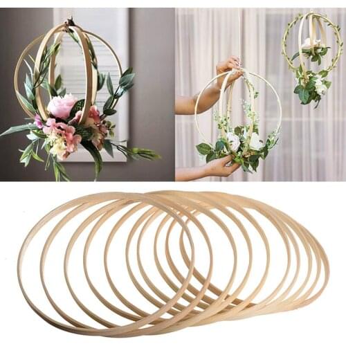 1Pcs Bamboo Ring Wooden Circle Round Catcher Home Decor Diy Hoop For Flower Wreath House Garden Plant Decor Hanging Basket