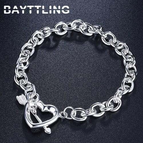 BAYTTLING 925 Sterling Silver 20cm Charm Arrow Heart Bracelet For Woman Luxury Wedding Party Jewelry Birthday Gift