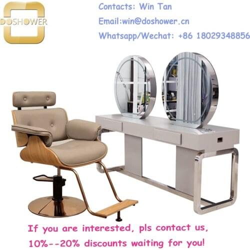 Double sided table top salon mirror with hairdressing furniture set hair salon mirrors of salon chair and mirror set