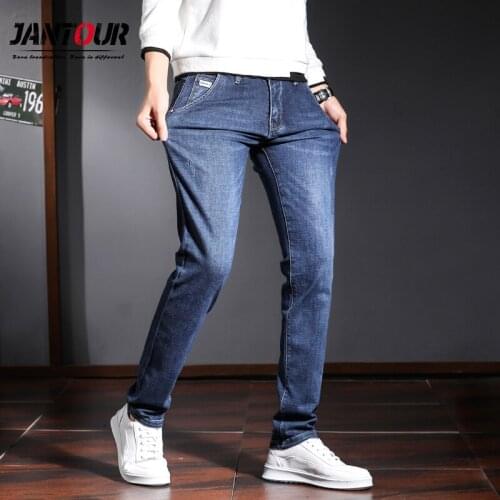 Jeans Men Casual Skinny Jeans Men Winter 2020 Fashion Pocket Scratched Jean Homme Thicken Straight Blue Work Man Big Size 28-38
