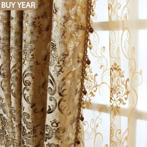 European Gilding Velvet Shading Curtains for Living Dining Room Bedroom Modern and Simple Style Home Decoration Accessories