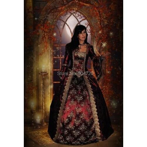 Tailored!Classical Red gold lace Duchess Queen 16th Medieval Renaissance Gown Era Halloween Retro Cosplay dress all size HL-505