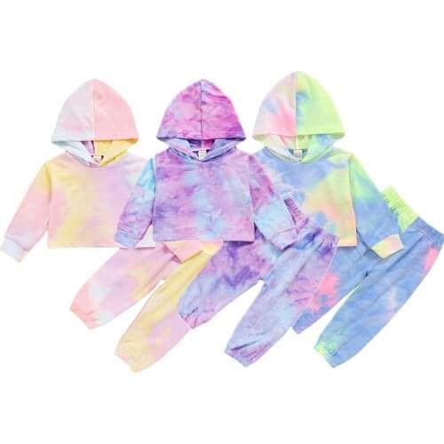 2pcs Autumn Baby Girl Tie-dye Clothes Set Newborn Infant Outfit Hoodie Pullover Pants Newborn Clothing Set 1-6 Years