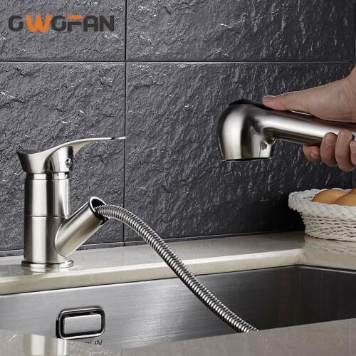 Kitchen Faucets Pull Out Sprayer Taps 360 Degree Swivel Crane Brass Wash Basin Faucet Hair Washing Brushed Nickel Tap N22-091