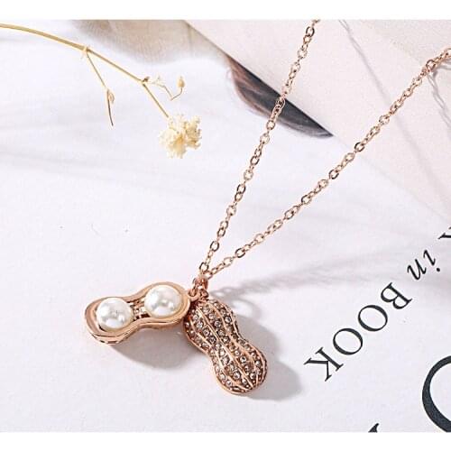 Peanut pendant titanium steel necklace simple design temperament necklace female Crystal from Swarovskis Fine jewelry For Women