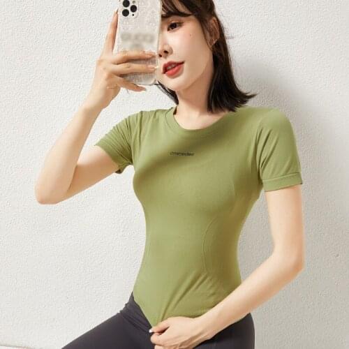 Summer Sports T-shirt Short Sleeved Women Elastic Tight Fitting Breathable Thin Workout Tops Running Fitness Yoga Clothes J42