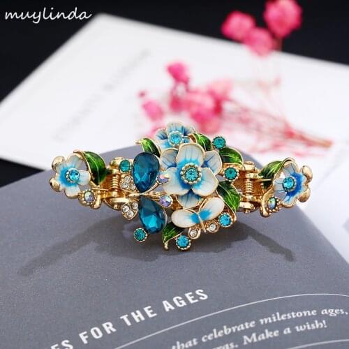 Muylinda Crystal Hairpin Clip Enamel Flower Hair Claw Accessories Vintage Women Rhinestone Hair Clips Jewelry