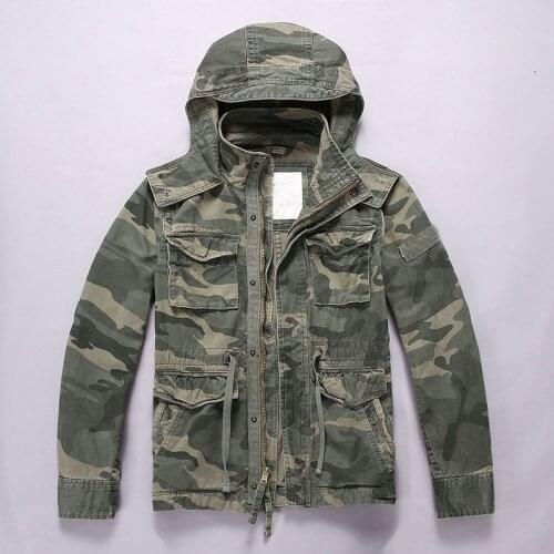 Mens Casual Cargo Jackets with Multi Pockets Military Style Tactical Outerwear with Removable Hood Camo Clothing