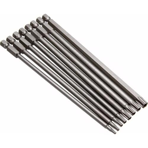 8 Pcs 150mm 1/4 Inch Hex Shank T8-T40 Torx Head Screw Driver Bits Set Kit Tools