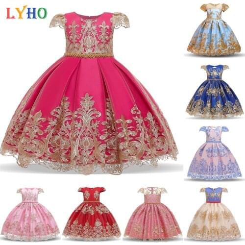 Fancy Princess Dresses for Girls Kids Birthday Flower Lace Gown Girls Clothes Wedding Party Evening Formal Floor Length Dress