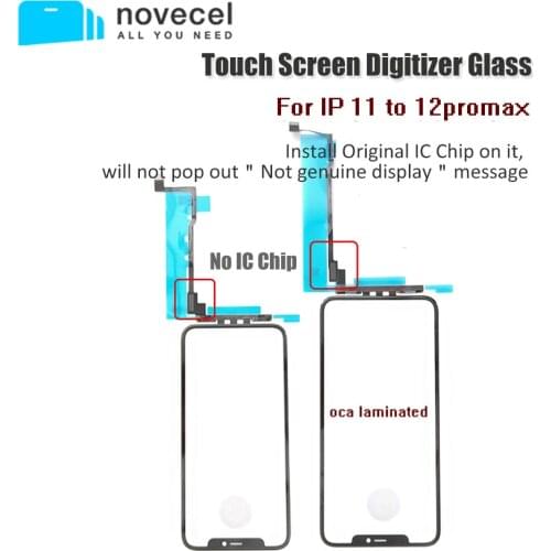 Novecel NO TOUCH IC TP Digitizer Screen Glass With OCA Glue Film For iPhone 12 11 Pro Max Original Touch IC Chip Need Re-Install