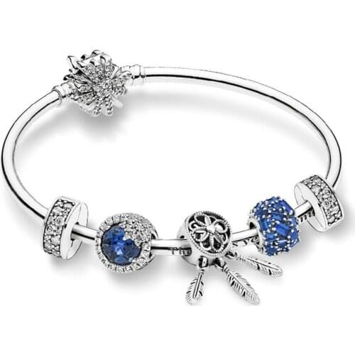 NEW 100% 925 Sterling Silver ZT0208 Flashing Ice Crystal Winter Bracelet Set 797746NSBL Blue Chiselled Elegance Charm Original