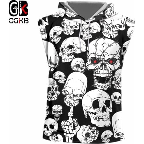 OGKB 3D Hooded Tank Tops Men 's Cool Sleeveless Shirts 3D Skull Print Design Summer Fashion Casual Tops Vest Plus Size Clothing