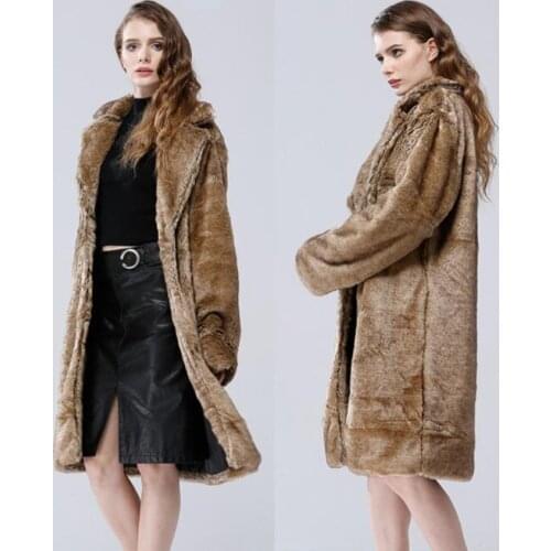 Autumn brown faux mink leather jacket womens clothes winter warm long fur leather trench coat women Long sleeve jaqueta de couro