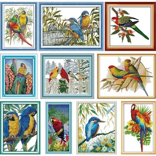 Parrot Cross Stitch Embroidery Kit Decor Needlework Stamped Thread Gift DMC 11CT 14CT Printed Counted Fabric Handmade Craft Sets