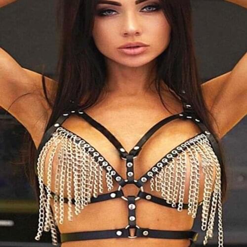 Sexy Pu Leather Harness Belts women Tassel Chain Waist Belt Bondage Cage Leisure body chest Ladies Straps Suspenders Accessory
