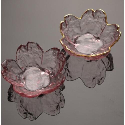 Nordic Tableware Supplies Gold Inlay Glass Sauce Bowl Japanese Cherry Blossoms Seasoning Plate Small Vinegar Dish